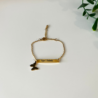 Childrens Type One Diabetic Gold Coloured Stainless Medical Alert Clasp Bracelet - Butterfly Charm