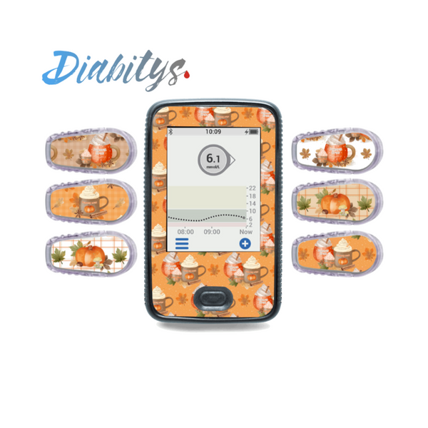 Dexcom G6 Receiver Sticker & Six Transmitter Stickers - Pumpkin Spice Cups