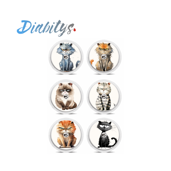 Freestyle Libre/Libre 2 Sensor 6 Pack Stickers - Grumpy Cats