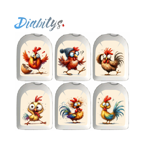 Omnipod Insulin Pump 6 Pack Mini Stickers - Crazy Chickens