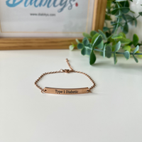 Type One Diabetic Rose Gold Coloured Stainless Medical Alert Clasp Bracelet