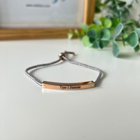Silver Rope, Rose Gold Coloured Stainless bar - Type One Diabetic Medical Alert Bracelet