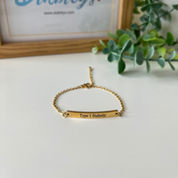 Type One Diabetic Gold Coloured Stainless Medical Alert Clasp Bracelet