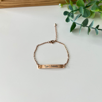 Type One Diabetic Rose Gold Coloured Stainless Medical Alert Clasp Bracelet
