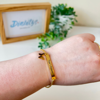 Type One Diabetic Gold Coloured Stainless Slider Adjustable Medical Alert Bracelet - Butterfly Charm