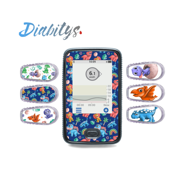 Dexcom G6 Receiver Sticker & Six Transmitter Stickers - Baby Dinos Blue