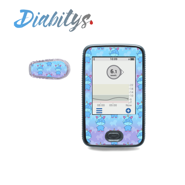 Dexcom G6 Receiver Sticker & 1 Transmitter Sticker - Cute Unicorns Blue