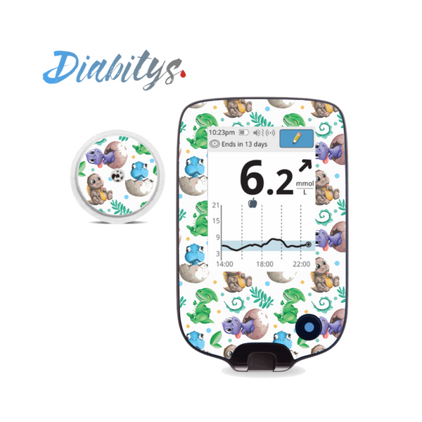 Freestyle Libre/Libre 2 Reader Sticker and 1 Sensor Sticker - Baby Dinos