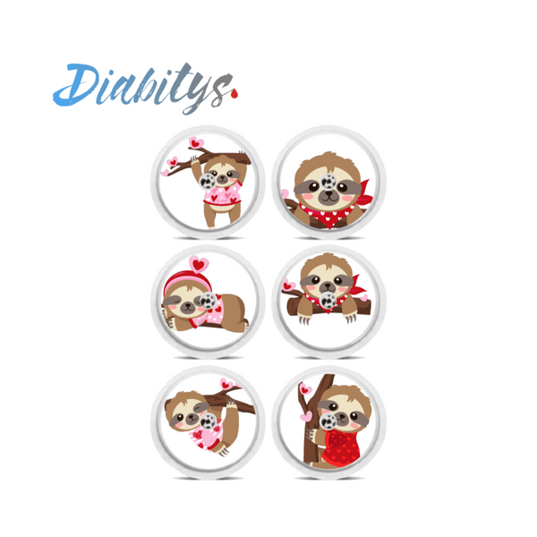 Freestyle Libre, libre 2 Sensor 6 Pack Stickers - Valentines Sloths