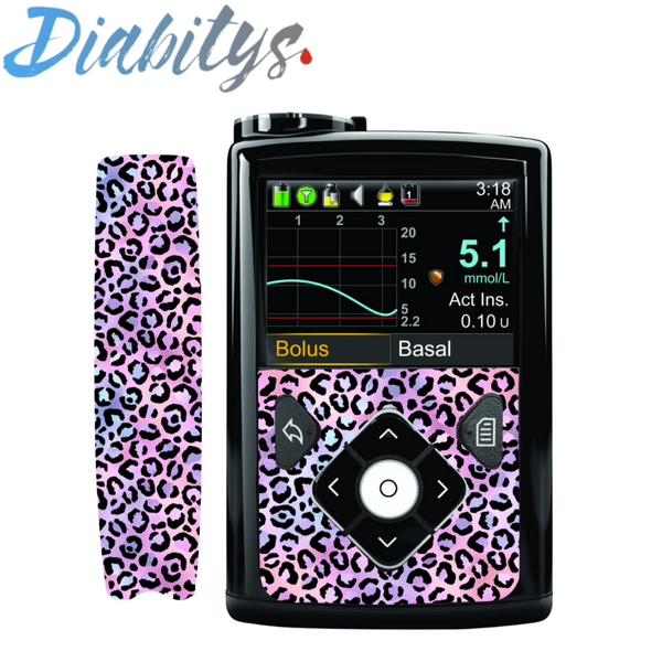 Medtronic 640g, 670g or 780g Insulin Pump Front & Clip Sticker - Iridescent Dark Leopard