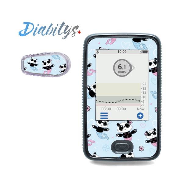 Dexcom G6 Receiver Sticker & 1 Transmitter Sticker - Panda Mermaid Blue