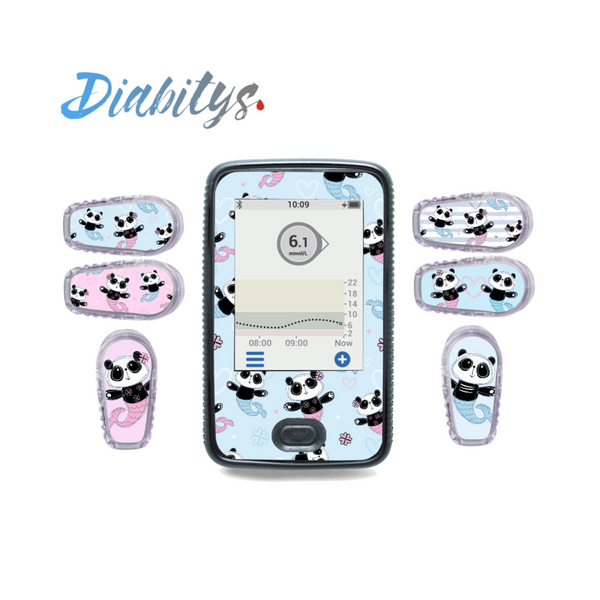 Dexcom G6 Receiver Sticker & Six Transmitter Stickers - Panda Mermaid Blue